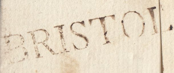 111570 - 1773 BRISTOL/"BRISTOL" STRAIGHT LINE HAND STAMP (BS26).