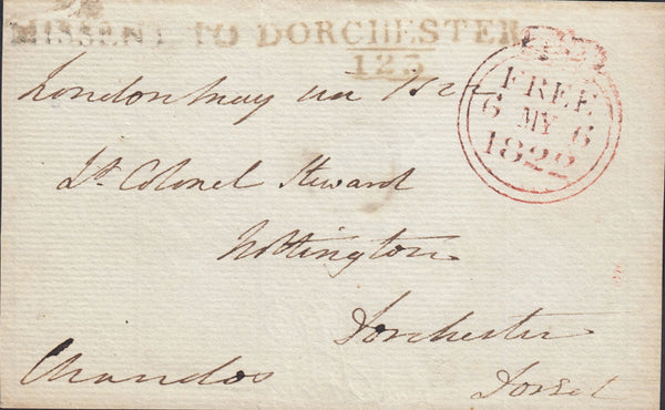 111604 - 1822 FRONT LONDON TO NOTTINGTON DORSET MISSENT TO DORCHESTER.