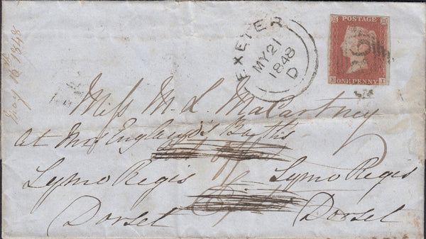 111682 - 1848 REDIRECTED MAIL DUBLIN TO EXETER TO LYME REGIS.