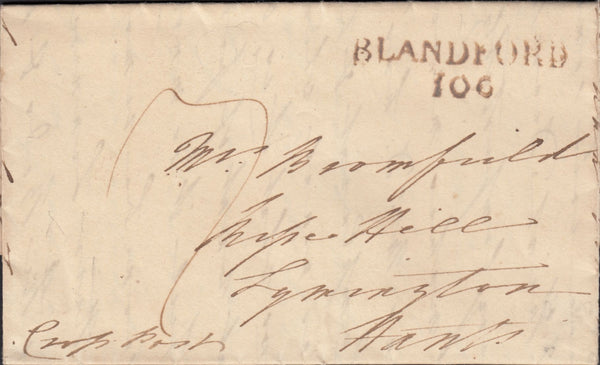 111696 - 1810 DORSET/CROSS POST/"BLANDFORD 106" MILEAGE MARK (DT38).