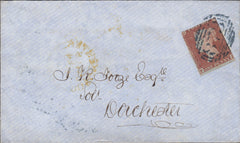 111705 - 1853 BLUE "873" NUMERAL OF WEYMOUTH ON COVER (SPEC B1xb CAT £750).