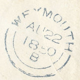 111707 - 1850 "873" NUMERAL OF WEYMOUTH IN BLUE ON COVER (SPEC B1xb CAT £750).