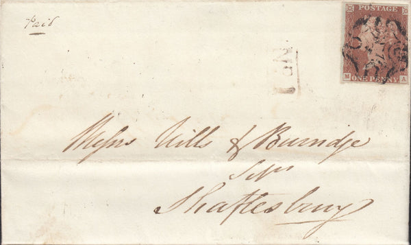 111709 - 1841 BLANDFORD PENNY POST/BLANDFORD MALTESE CROSS.