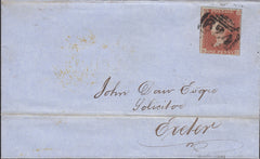 111729 - 1853 "POOLE" CIRCULAR TYPE SKELETON DATE STAMP IN BROWN ON COVER TO EXETER.