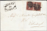 111765 - 1D RED PL.XI (SG7)(QD QE) ON COVER DUMFRIES TO EDINBURGH "MISSENT TO GLASGOW" HAND STAMP.