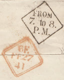 111771 - 1D RED PL.XI (SG7)(MA) ON COVER/DUBLIN "FROM 7.TO 8./P.M." HAND STAMP.