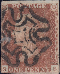 111934 - 1841 1D RED PL. ELEVEN (SG7)(SB) "S ROW ROLLER FLAW" (SPEC AS74c).