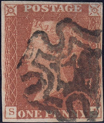 111937 - 1841 1D RED PL. ELEVEN (SG7)(SD) "S ROW ROLLER FLAW" (SPEC AS74c).