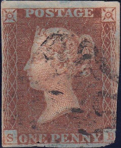 111939 -  1841 1D RED PL. ELEVEN (SG7)(SB) "S ROW ROLLER FLAW" (SPEC AS74c).
