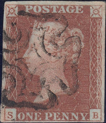 111940 - 1841 1D RED PL. ELEVEN (SG7)(SB) "S ROW ROLLER FLAW" (SPEC AS74c).