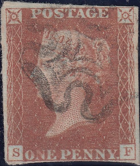 111942 - 1841 1D RED PL. ELEVEN (SG7)(SF) "S ROW ROLLER FLAW" (SPEC AS74c).