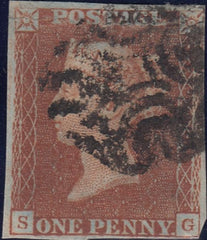 111946 -  1841 1D RED PL. ELEVEN (SG7)(SG) "S ROW ROLLER FLAW" (SPEC AS74c).