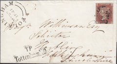 112137 - 1D RED PL. ELEVEN (SG7)(LE) ON COVER LONDON TO FOLKINGHAM.