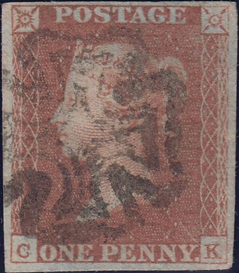 112161 - 1841 1D RED PL. ELEVEN (SG7)(CK)/MANCHESTER "FISHTAIL" MALTESE CROSS (SPEC A2ub).