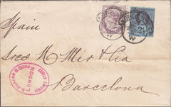 112290 - 1893 LATE FEE MAIL LONDON TO BARCELONA.
