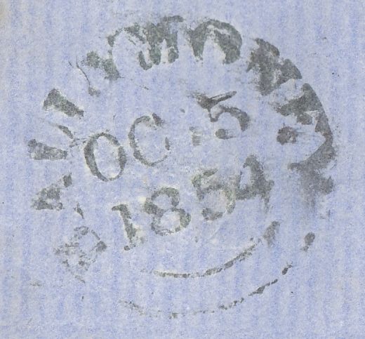 112379 - 1854 2D BLUE PL.4 (SG19)(MJ) ON COVER.