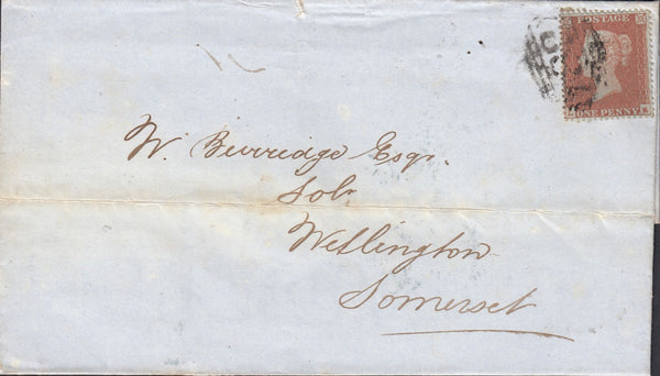 112437 1850-1854 1D ARCHER EXPERIMENTAL PERFORATION PLATE 94 (LE)(SG16b) USED ON COVER TEIGNMOUTH (DEVON) TO SOMERSET.