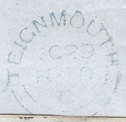 112437 1850-1854 1D ARCHER EXPERIMENTAL PERFORATION PLATE 94 (LE)(SG16b) USED ON COVER TEIGNMOUTH (DEVON) TO SOMERSET.