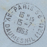 112460 1963 UNDELIVERED MAIL WOKING TO FRANCE WITH "RETURNED POSTAL PACKET" ENVELOPE.