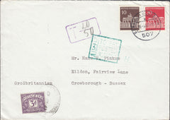 112471 1967 UNDERPAID MAIL GERMANY TO CROWBOROUGH SUSSEX.