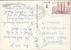 112514 1981 MAIL MALTA TO ENGLAND/INVALID STAMP.