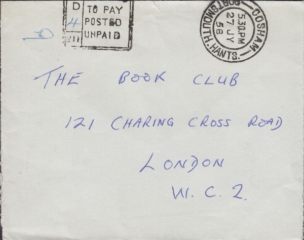 112516 1958 UNPAID MAIL COSHAM (HANTS) TO LONDON.