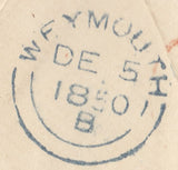 112730 1850 "873" NUMERAL OF WEYMOUTH IN BLUE ON COVER (SPEC B1xb).