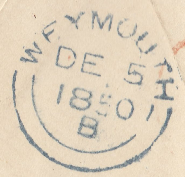 112730 1850 "873" NUMERAL OF WEYMOUTH IN BLUE ON COVER (SPEC B1xb).