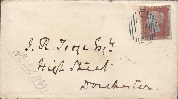 112733 1849 "873" NUMERAL OF WEYMOUTH IN BLUE ON COVER (SPEC B1xb).