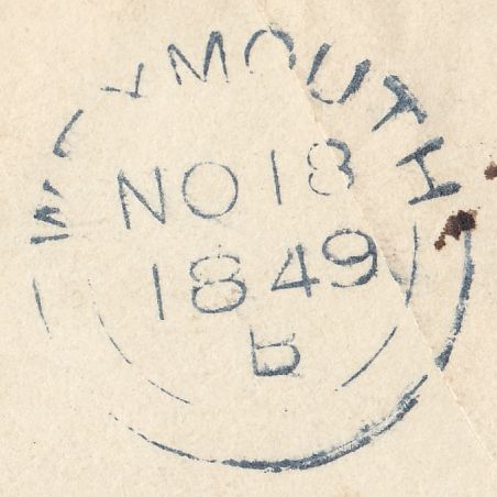 112733 1849 "873" NUMERAL OF WEYMOUTH IN BLUE ON COVER (SPEC B1xb).