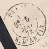 112768 1872 MOURNING ENVELOPE CHARING CROSS TO PARIS/3D ROSE PL.7 (SG103)(IB).