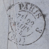 112769 1865 MAIL LIVERPOOL TO PARIS/4D PALE RED (SG80) X 2 (KK TJ).