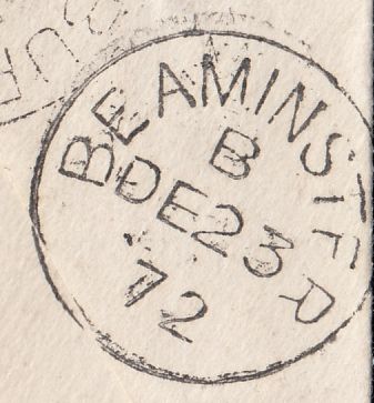 112783 1872 "943" 3VOS NUMERAL OF BEAMINSTER/FIRST DAY OF RECORDED USE.