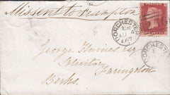 112786 1867 MAIL DORCHESTER TO FARRINGDON BERKS, MISSENT TO FRAMPTON (DORSET).