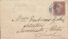 113019 1850 DORSET/"SHILLINGSTON" UDC/BLUE "87" NUMERAL OF BLANDFORD ON COVER.
