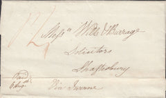 113028 1838 MAIL BLANDFORD TO SHAFTESBURY MANUSCRIPT "VIA IWERNE".