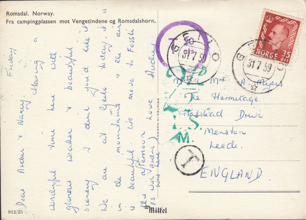 113072 1959 UNDERPAID MAIL NORWAY TO LEEDS.