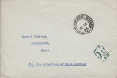 113083 1956 UNPAID MAIL BRIGHTON AND HOVE TO LETCHWORTH.
