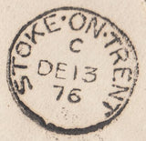 113149 1876 REGISTERED MAIL UTTOXETER (STAFFS) TO ASHBOURN (DERBYS).