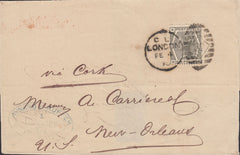 113187 1873 MAIL LONDON TO NEW ORLEANS USA/6D GREY PL.13 (SG147).