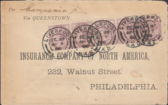 113188 1900 MAIL LIVERPOOL TO PHILADELPHIA/1D LILAC (SG152) X 5.