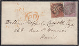 113279 1855 MOURNING ENVELOPE LONDON TO PARIS/LATE FEE.