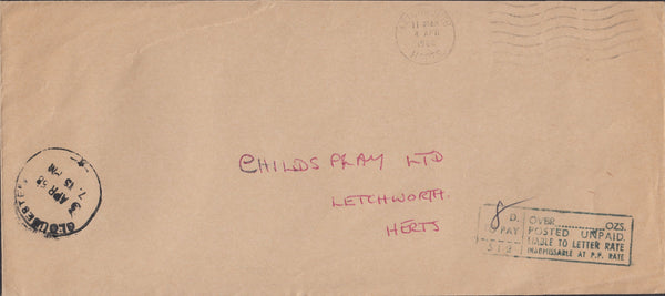 113362 1968 UNPAID MAIL GLOUCESTER TO LETCHWORTH.