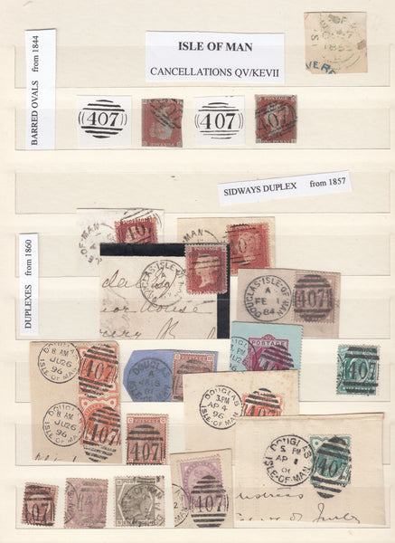 113367 COLLECTION OF ISLE OF MAN CANCELLATIONS ON BRITISH STAMPS.