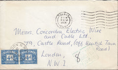 113424 1965 UNPAID MAIL USED IN LONDON.