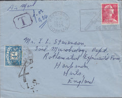 113426 1955 UNDERPAID MAIL FRANCE TO HARPENDEM HERTS.