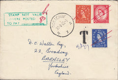 113430 1965 MAIL BELGIUM TO BARNSLEY/INVALID STAMPS.