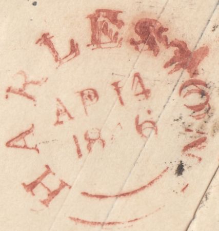 113451 1846 1D PINK ENVELOPE CANCELLED 1844 NUMERAL AND WOODBRIDGE DATE STAMP.