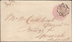 113452 1843 LONDON NO "9" IN MALTESE CROSS/1D PINK ENVELOPE.