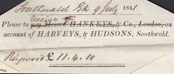 113498 1D BLACK PL.3 (SG2)(JF) ON COVER SOUTHWOLD TO HALESWORTH/"SOUTHWOLD PENNY POST" HAND STAMP (SK311).